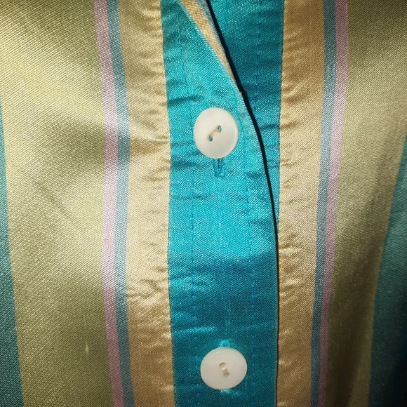 CARLISLE Silk Striped Button Down Blouse Jacket Vintage Office Classic Sz 6 Med - Picture 6 of 10